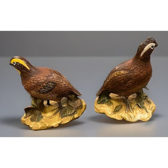 VTG Quail Set 8.5" Holland Mold Pottery Hand Painted Ceramic Art Birds Glass - Picture 3 of 8
